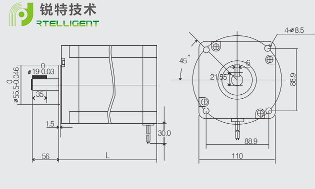 110系列两相步进电机尺寸图